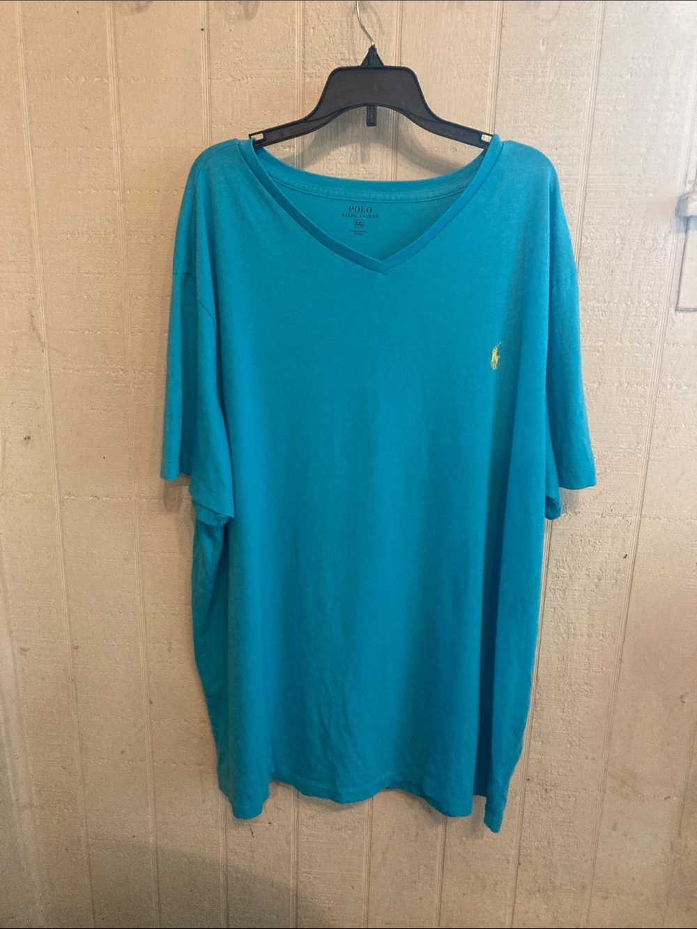 Perfect XXL Polo Ralph Lauren Turquoise cotton v neck t shirt yellow pony
